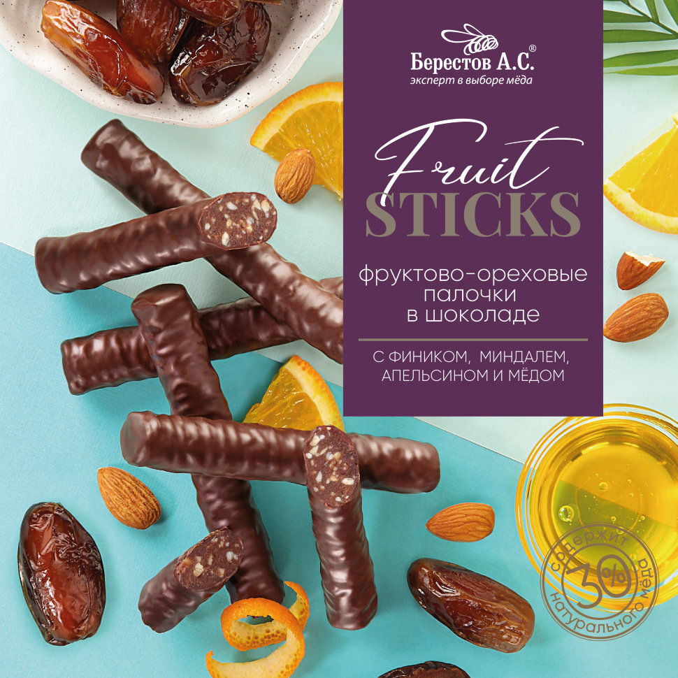  Берестов Fruit Stiсks с фиником, миндалём, апельсином и мёдом, 175г   в Осинниках