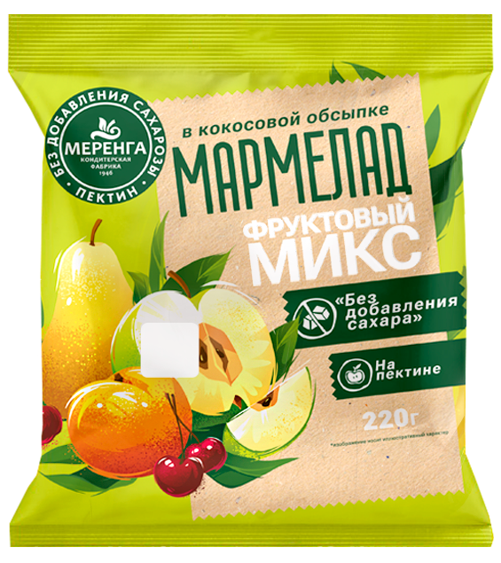 №1 Меренга Мармелад без сахара в кокосовой обсыпке Фруктовый микс, 220г   в Осинниках